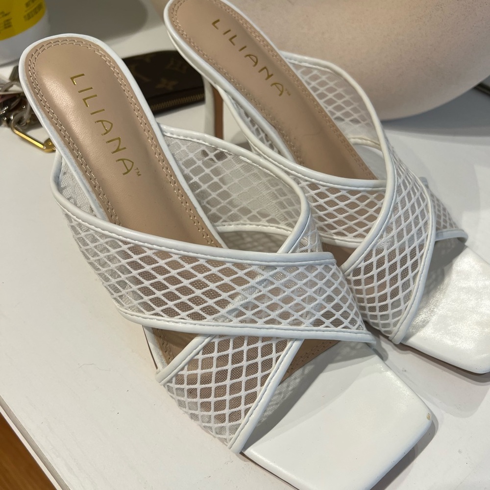 White mesh heels